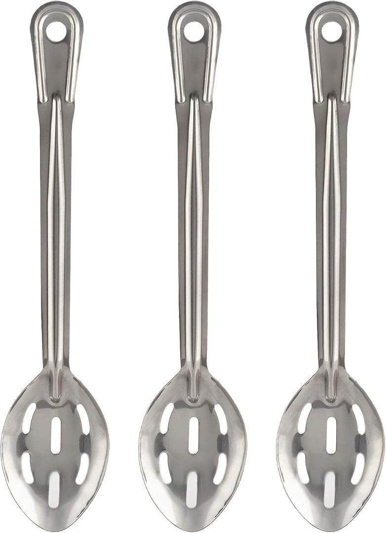 Perforated Stainless Steel Spoon - Serving Slotted Spoons for Restaurant - Large Metal Commercial Tablespoon for Cooking 3 Pcs