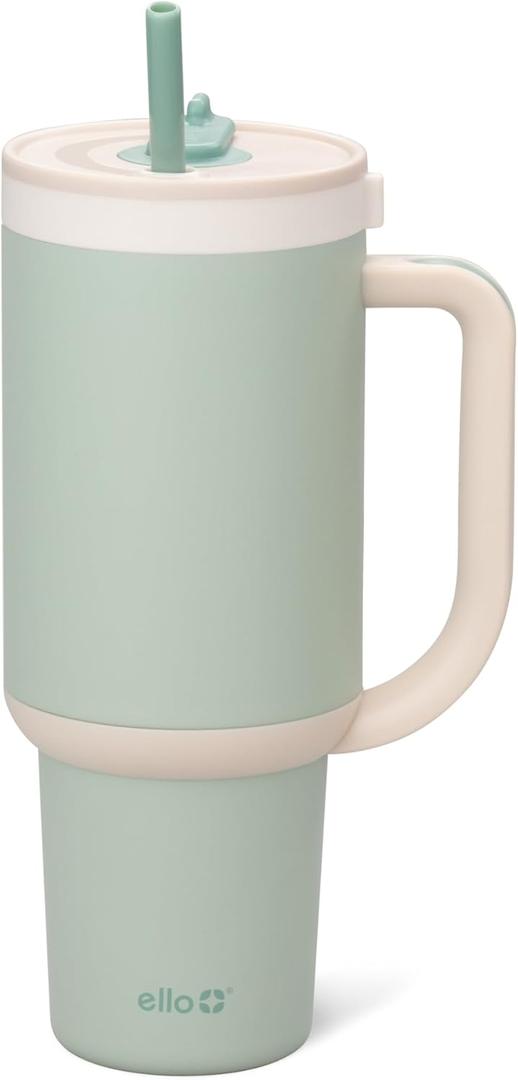 Ello Oasis 40 oz Tumbler with Handle & Retracting Straw | Reusable Insulated Stainless Steel Cup 100% Leakproof, Gifts for Teens Women Men | Keeps cold for 20 Hours, Cup Holder Friendly, Pistachio
