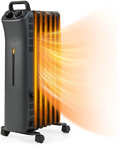 Tangkula 1500W Oil Filled Radiator Heater, Electric Space Heater with 3 Heating Modes, Adjustable Thermostat, Tip Over & Overheat Protection, Portable Oil Heater for Indoor Use (Black)