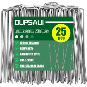 OUPSAUI 10 Inch Galvanized Landscape Staples Stakes, 12/25/50/100/200pcs Garden Metal Stakes for Weed Barrier Fabric, Fence Stakes, Tent Stakes, Christmas Decorations (25pcs)