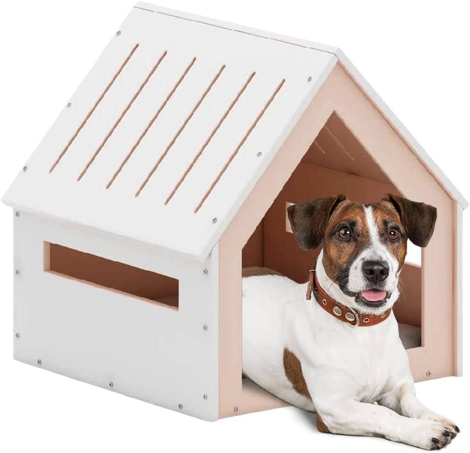 POLIPETS Big House for Pets, Wooden House for Pets for Interiors, Resistant Wood with Cushion for Dog Included, Minimalist, Elegant and Resistant, 24x25x24.5 in, Matte White