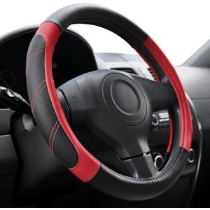 Elantrip Leather Steering Wheel Cover 14 1/2 to 15 inch Universal Padded Soft Grip Breathable for Car Truck SUV Jeep Anti Slip Black and Red