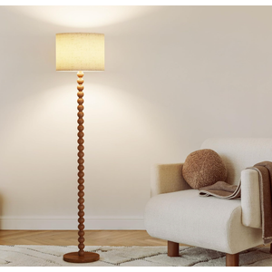 63" tall floor lamp, Solid Wood Traditional Floor Lamp with Beaded Column, 3-Color Dimmable Bulb Included, Vintage Farmhouse Floor Lamp for Living Room, Corner, Nursery, Dining Room, Bedroom(Walnut)