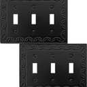 Triple Toggle Light Switch Cover NovaBloom Metal Wall Plate, 2-Pack Black 3 Gang, Light Switch Cover Decorative Wallplate, Durable