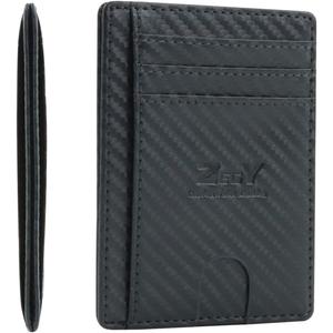 Slim Credit Cardholder Minimalist Wallet Premium Carbon Fiber Leather Wallet Cardholder Wallet for Men and Women with 7 Slots Including 1 ID Card Slot RFID Blocking Slim Wallet (Blue)