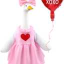 Valentine's Day Goose Outfit with Balloon for 23" Porch Goose Holiday Pink Red Heart Cloths Costume Valentines Party Outdoor Garden Patio Yard Lawn Art Decoration