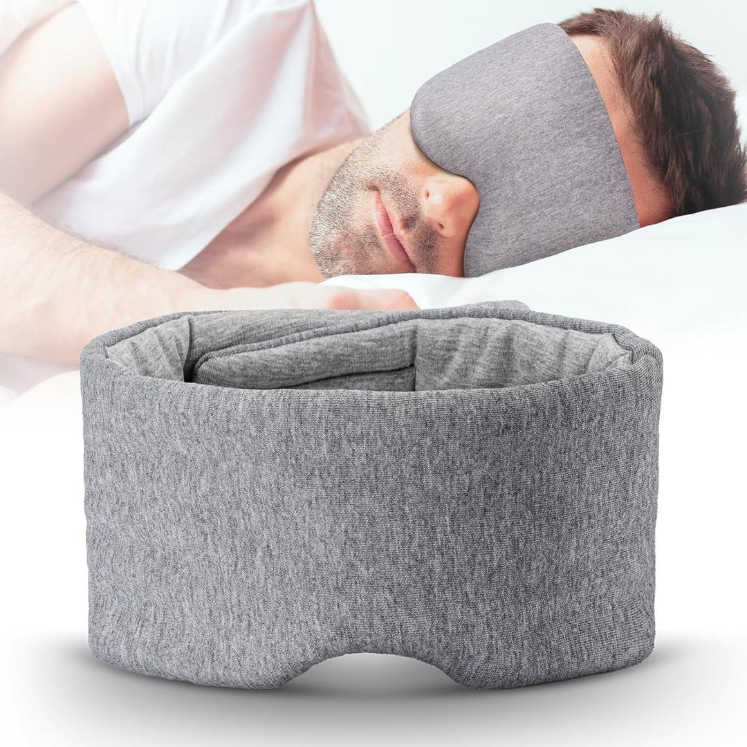 Cotton Sleep Eye Mask for Women Men, 100% Blocking Light Eye Mask Sleeping for Side Sleeper, Soft Zero Pressure Cooling Blackout Eye Covers for Sleeping, Sleep Mask fits All Heads Adjustable (1pcs Gray)
