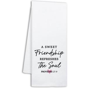 4 x Funny Friendship Kitchen Towels, A Sweet Friendship Refreshes The Soul, Decorative Dish Towels for Kitchen, Christian Gifts for Women Men, Sweet Housewarming Gifts for Sister Friend Bestie