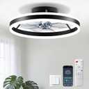 Ceiling Fans with Lights and Remote, 20" Low Profile Flush Mount Ceiling Fan, Pre-Assembled Design, Quiet DC Motor, 6 Wind Speeds, Dimmable 2700-6500K LED Light, Modern Ceiling Fan for Bedroom (Black)