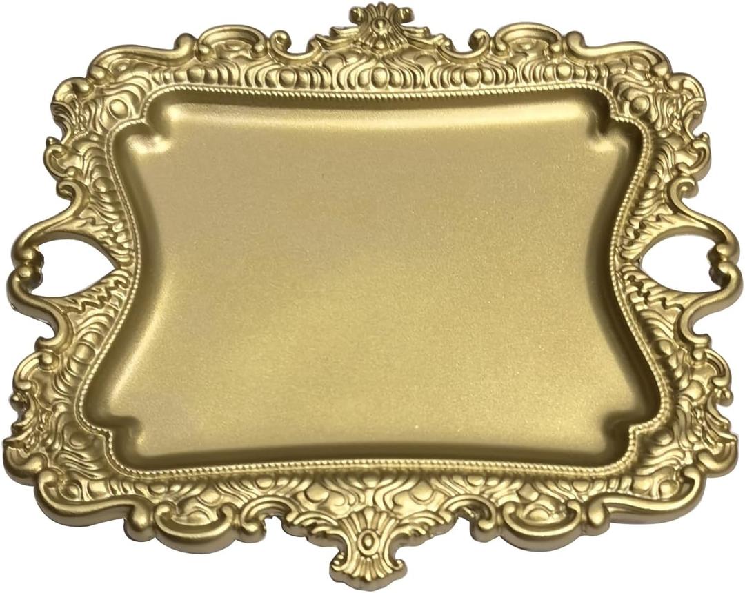 khtumeware 1 Pack Vintage Gold Jewelry Dish Brushed Gold Jewelry Trays ideal for holding jewelry rings and small trinkets.