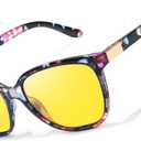 TJUTR Night Vision Driving Glasses for Men & Women, Polarized Anti Glare Yellow Lens Glasses for Night Time Safety TN2582
