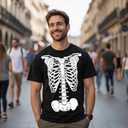 Halloween Shirts for Men:Giant Skeleton Chest Print Neck Crew Short Sleeve Fun Tee (Black, XL)