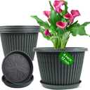 Large-Planter-Indoor-Outdoor Plant Pots, 12 inch 4 Pack Plastic Flower Pots with Saucer And Drainage Holes, Modern Garden Planters For Planting Medium Large Plants, Decorative Resin Garden Pots