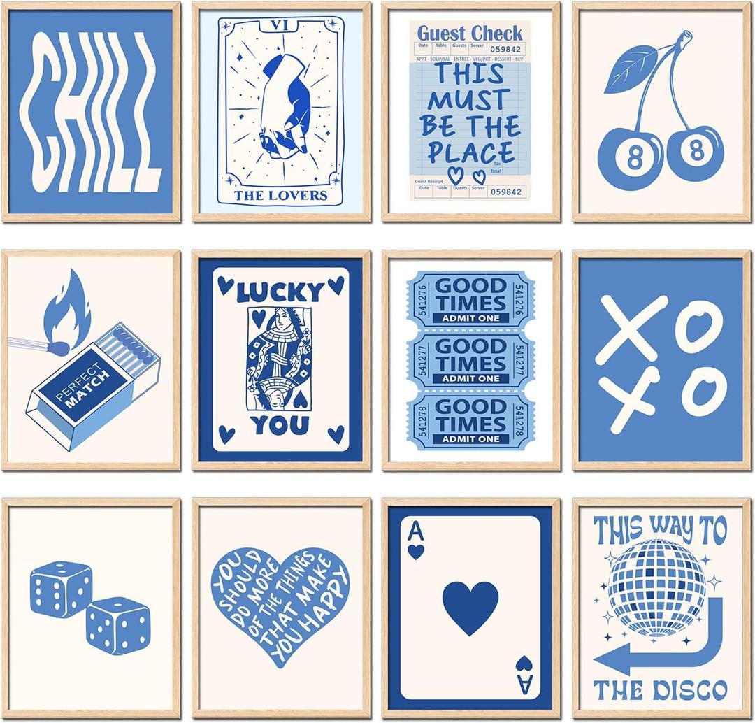 TRAMIN 12 Pcs Blue Lucky Poster, Playing Card Wall Art, Funky Posters Aesthetic Pictures, Poker Room Decor, Blue Trendy Wall Art, Retro Ace Prints Queen of Hearts Decor for Bedroom (8x10 UNFRAMED) TRAMIN 12 Pcs Blue Lucky Poster, Playing Card Wall Art, Funky Posters Aesthetic Pictures, Poker Room Decor, Blue Trendy Wall Art, Retro Ace Prints Queen of Hearts Decor for Bedroom (8x10 UNFRAMED)