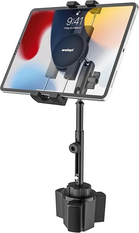 INSSKY Car Tablet Holder for Cup Holder, Metal Long Arm 360° Rotation Tablet Mount for Truck Golf Treadmill, Fit Thickness Case (Deep Max 1.18'') for iPad Pro/Air/Mini, Galaxy Tab & 6.115.6" Devices