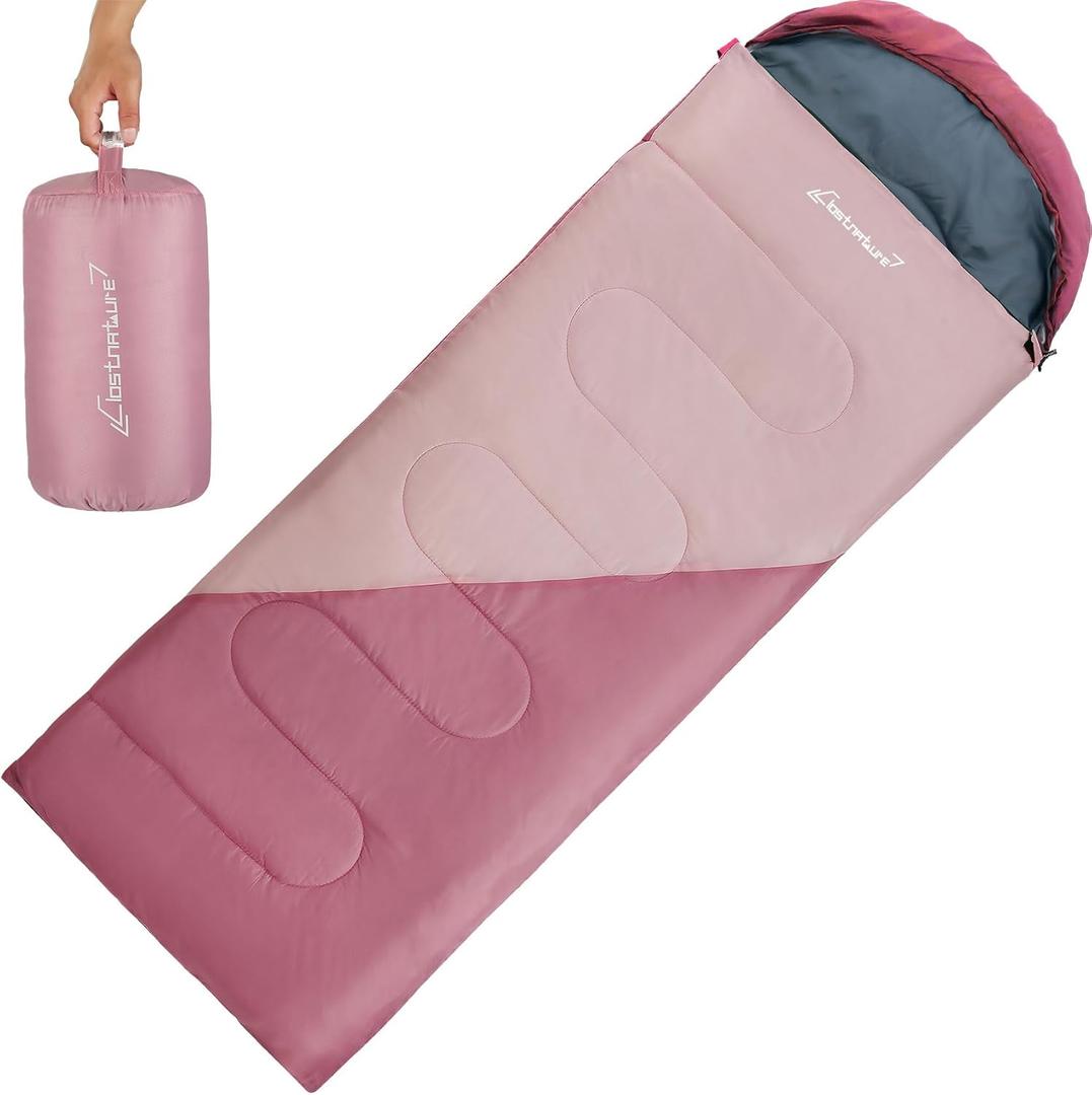 Clostnature Sleeping Bag for Adults and Kids - Lightweight Camping Sleeping Bag for Girls, Boys, Youths, Ultralight Backpacking Sleeping Bag for Cold Weather - Compression Sack Included(Left Zipper) (3 Lbs, Pink)