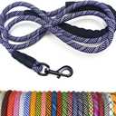 MayPaw Heavy Duty Rope Dog Leash, 3/4/5/6/7/8/10/12/15 FT Nylon Pet Leash, Soft Padded Handle Thick Lead Leashes for Large Medium Dogs (Purple Black, 1/2" * 8')