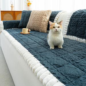 Sofa Pad, Plush Couch Cover Washable for Pet, Non-Slip Warm Couchs Cover, Funny Fuzzy Pet Couch Covers for Sofa, Sofa Slipcovers Furniture Covers for L Shaped(Geometrical Dark Grey , 27.6"x 59")