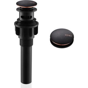 KENES Oil Rubbed Bronze Pop Up Bathroom Sink Drain with Overflow, Lavatory Bathroom Vanity Sink Drain Stopper, Sink Drain Assembly with Overflow Anti Clog Pop Up Drain