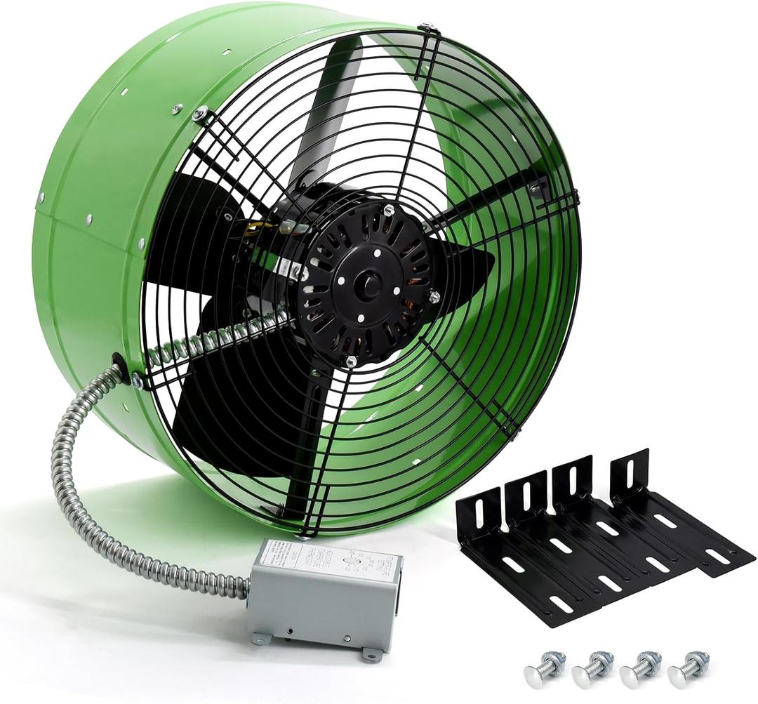 Criditpid 15" Gable Mount Vent Attic Fan for Gable, Home, Shed, Garage, Portable Building, Exhaust Ventilation Fan with Adjustable Thermostat 1650CFM, 1075RPM, 3.4A, 2500 Sq.Ft Coverage Area, Green.