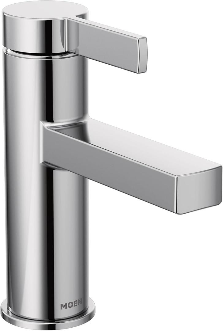 Moen Beric Chrome Modern One-Handle Single Hole Bathroom Faucet with Drain Assembly and Optional Deckplate for your Bath Sink, 84774