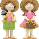 Spring Fairy Garden Figurines, Resin Summer Sunflower Garden Statue Set - H9inch Miniature Figurines Decor Indoor & Outdoor, Summer Decorations for Home, Yard, Patio Decor (Pink)