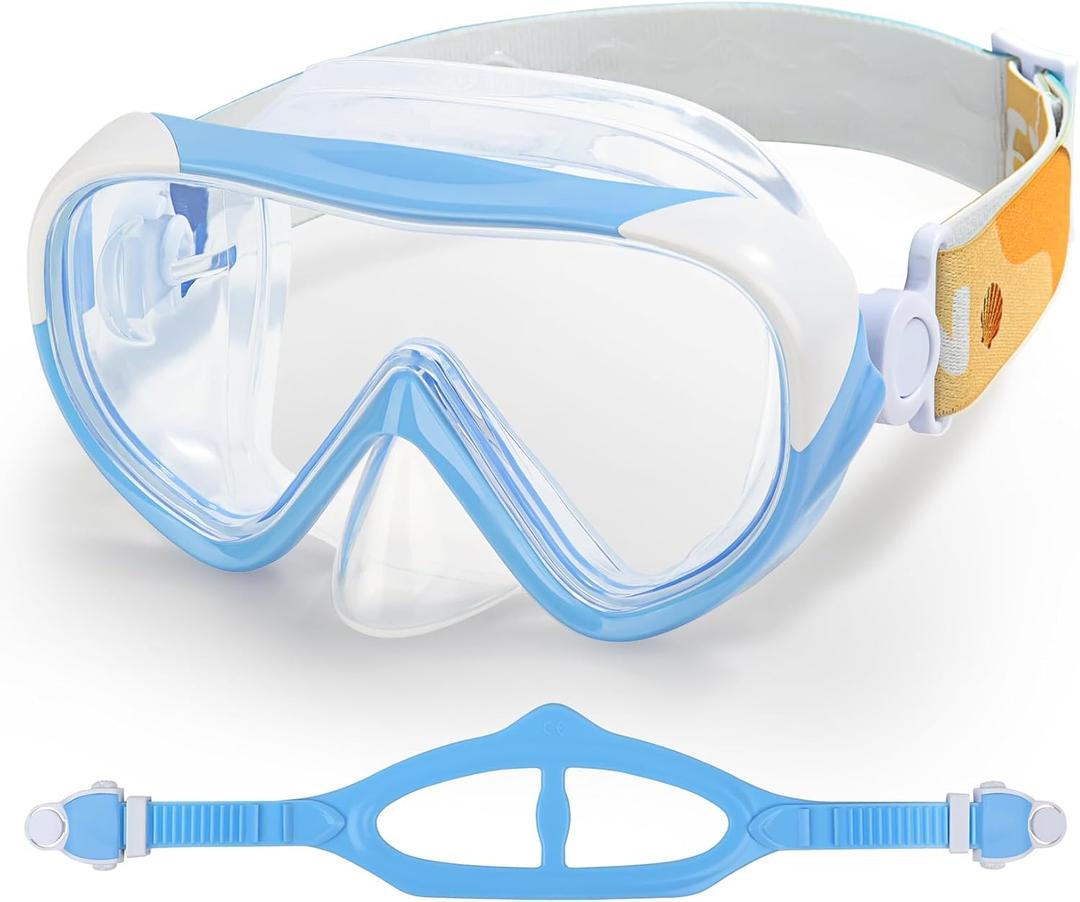 Kids Swim Mask - Ultimate 180 Kids Swim Goggles Anti-Fog Child Diving Mask Leak-Proof Kids Goggles with Nose Cover and Fabric Strap for Ages 4-14 for Swimming, Snorkeling Diving, Blue 