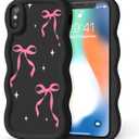 Compatible with iPhone X/iPhone Xs Case for Women Girls, Curly Wavy Frame with Cute Pattern, Aesthetic Slim Soft Silicone TPU Bumper Shockproof Phone Case for iPhone X/XS - Bow Sparkle