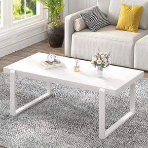 EXCEFUR Small Coffee Table, Modern Minimalist Wood and Metal Center Table for Living Room, Rustic Cocktail Tea Table for Office, White Oak, 44 Inch