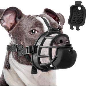 LUCKYPAW Pitbull Muzzle, Basket Muzzle for Large Medium Small Sized Dogs, Boxers, Rottweilers, Cage Mouth Guard with Treats Slot to Prevent Biting Chewing Scavenging for Training Walking Grooming (S-(Snout 7.75"-9"))