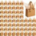 Qilery 50 Pcs Wedding Paper Gift Bags Bulk with Tissue Paper Small Gift Bags with Handle and Tags for Birthday Wedding Mothers' Day Party Business(Brown,4.7 x 2.4 x 3.9'')