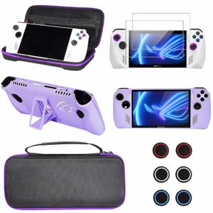 GUTIAL Accessories kit for ASUS ROG Ally 2023 - Accessories Bundle for ROG Alloy Gaming Handheld with Carrying Case Protective Cover case and 2 Pack Screen Protector, 6 Thumb Grips (Z-Purple)