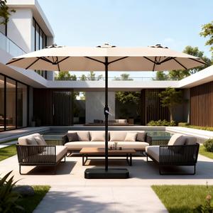 15ft Large Patio Umbrellas with Base Included, Outdoor Double-Sided Rectangle Market Umbrella with Stand, Outside Umbrellas for Poolside Lawn Backyard