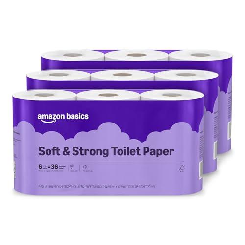 Amazon Basics Soft and Strong 2-Ply Toilet Paper, 18 Ultra Rolls (3 Packs of 6)
