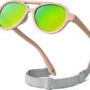 RIVBOS Baby Wrap Polarized UV400 Sunglasses - Soft Frame with Secure Strap for Infant and Newborn (0-24 Months) RBK068 (Peach Pink&rainbow Gold Lens)