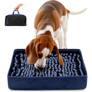 FunFurry Snuffle Mat for Dogs, Dog Puzzle Mat, Interactive Dog Toys for Enrichment, Sniff Mats with Non-Slip Backing, Portable Design Easy to Store (Navy, 14" X 12"-Portable)