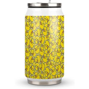 Stainless Steel Tumblers With Lid Straw 10oz Cartoon Yellow Cute Duck Travel Coffee Mug Double Wall Vacuum Insulated Water Bottle For Men Womens Hot Beverage Drinks Straight Cup (300ml)