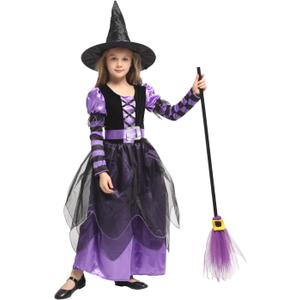 Narecte Halloween Witch Costume for Girls - Kids Halloween Costume Purple L