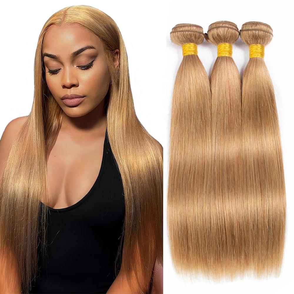 Blonde Bundles #27 Straight Bundles Human Hair 26 28 30 Inch Double Drown Unprocessed Brazilian Virgin Hair Honey Blonde Straight Extensions