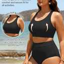 Aqua Eve Plus Size Two Piece High Waisted Bikini Swimsuits Scoop Neck Bikini Set Sporty Bathing Suits (Black, XL)
