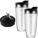 Blender Replacement Parts for Ninja, 24oz Ninja Blender Cups, 7 Fins Extractor Blade, Compatible with Nutri Ninja Auto iQ Blenders BL2012 BN801 BL480-30 BL640-30 BL642-30 NN100-30