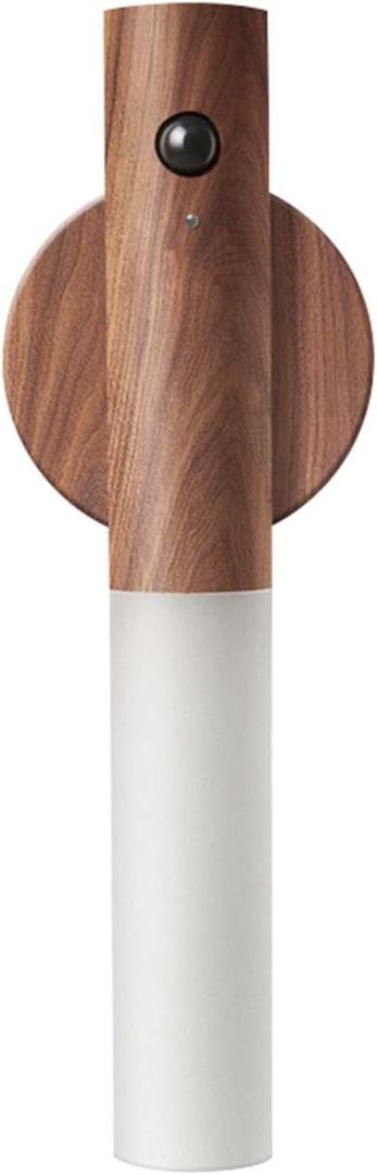 LANDGOO Wooden Motion Sensor Night Lights Magnet Body Sensor Hallway Night Lights Rechargeable Led Light Portable Stairway Wall Sconce Battery Powered Cabinet Lights (Walnut Wood, Pack of 1)