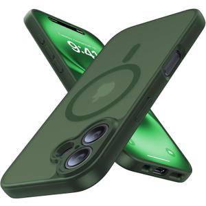 Magnetic for iPhone 16 Case,Upgraded [Full Camera Protection][Compatible with Magsafe][Mil-Grade Protection] Shockproof Slim Anti-Yellow Translucent Matte Phone Case for iPhone 16,Forest Green
