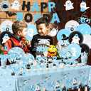 Blue Halloween Birthday Decorations,198pcs Ghost Party Decorations Tableware Happy Boo Day Plates Napkins Cups Tablecloth Banner Swirls, Topper, Balloon for boy Halloween Party Decorations, Serve 24