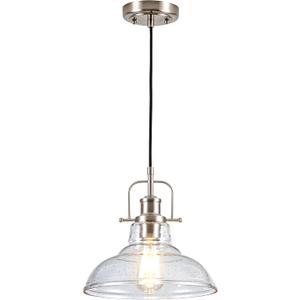 Zlepmlla Modern Glass Pendant LightFarmhouse Industrial Light Fixture with Adjustable Cord, Seeded Glass Shade, Hanging Lights for Kitchen Island,Hallway, Dinning Room (Silver)