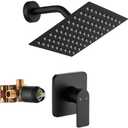 Black Shower Faucet Single Function Trim Kit with Rough-in Valve Set Bath Rainfall Shower System 8inch Square Stainless Steel Metal Shower Head