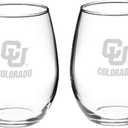 Colorado Buffaloes Etched Satin Frost Logo Stemless Wine and Beverage Glasses 15 oz Set of 2 Heavy-Duty Clear Glasses Official Team Drinkware Made in USA