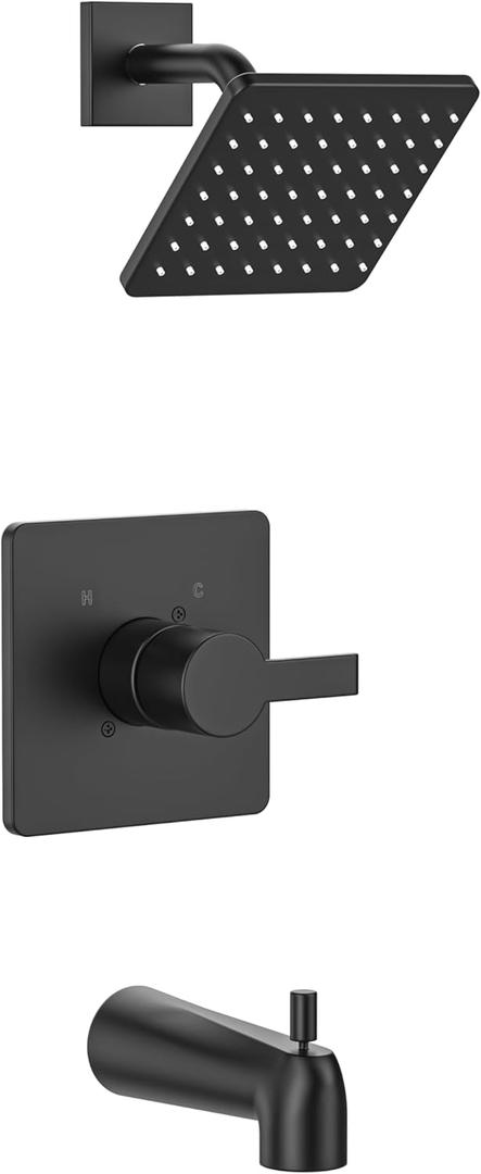 Replacement for Delta 13/14 Series Shower Trim Kit, Compatible with Delta R10000 Valve Tub Shower Faucet Set, Black Shower Head and Handle Set, Matte Black (Cartridge and Valve Not Included)