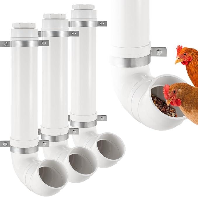 3 Pack PVC Chicken Feeder, 6 lb Capacity Automatic Chicken Feeder No Waste,Easy to Install and Clean for Chicken Poultry Feeder