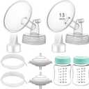 Pump Parts Compatible with Spectra S1/S2/9 Plus, Not Original Accessories, Full Set Replacements Include 13mm Flange, Duckbill Valve, Backflow Protector, Tubing and Bottle